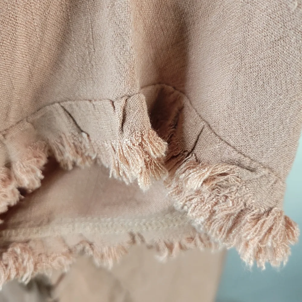NWT Umgee USA Linen Cotton Blend Short Sleeve Fringed Salmon Pink Size Medium - Picture 6 of 9